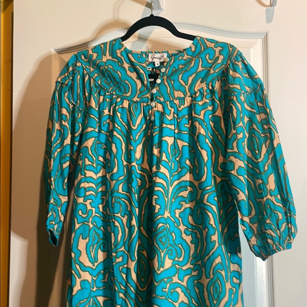 Garrie B. Turquoise and Beige Patterned Dress 👗 MAXI NWT Medium